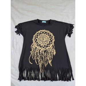 Bear Leader Black Dreamcatcher Fringe T-Shirt Dress Gold Graphic Size 90